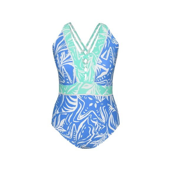 🆕LA BLANCA Beachside Bay Cross Back One Piece Tummy Control Swimsuit Blue 6 - Picture 3 of 7